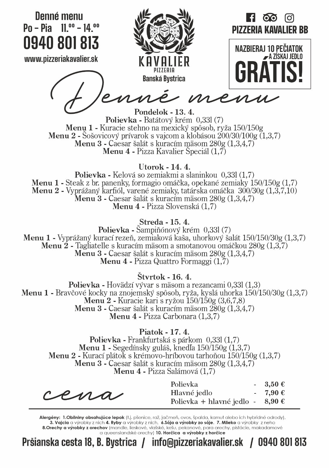 Menu kavalier