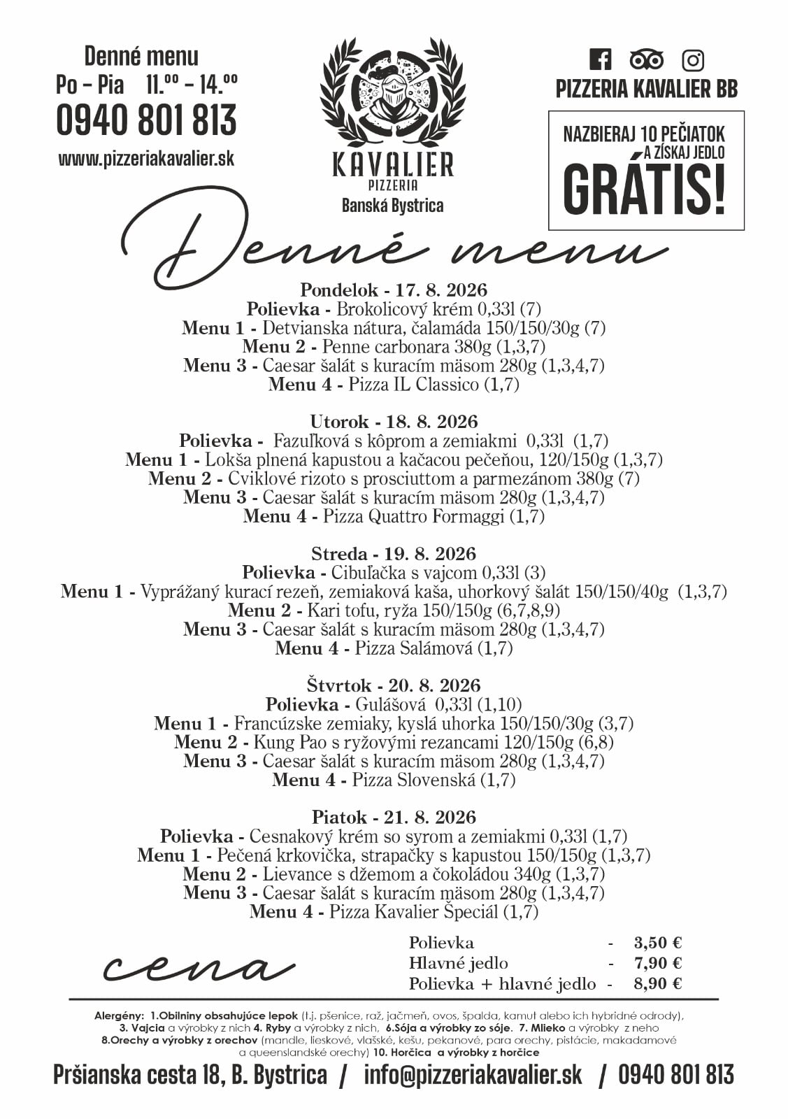Menu kavalier