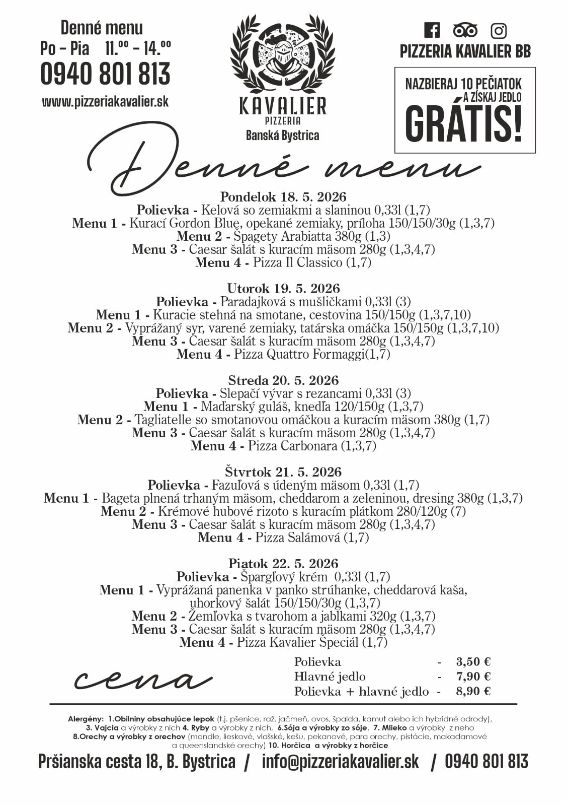 Menu kavalier