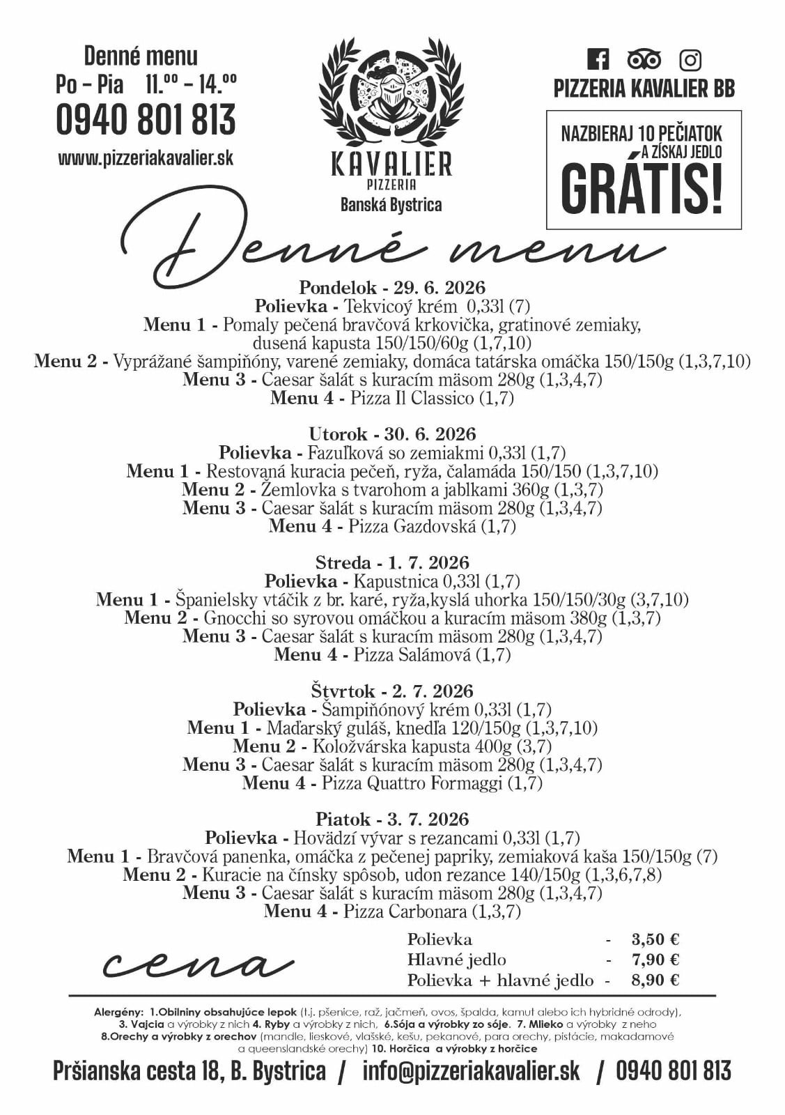 Menu kavalier