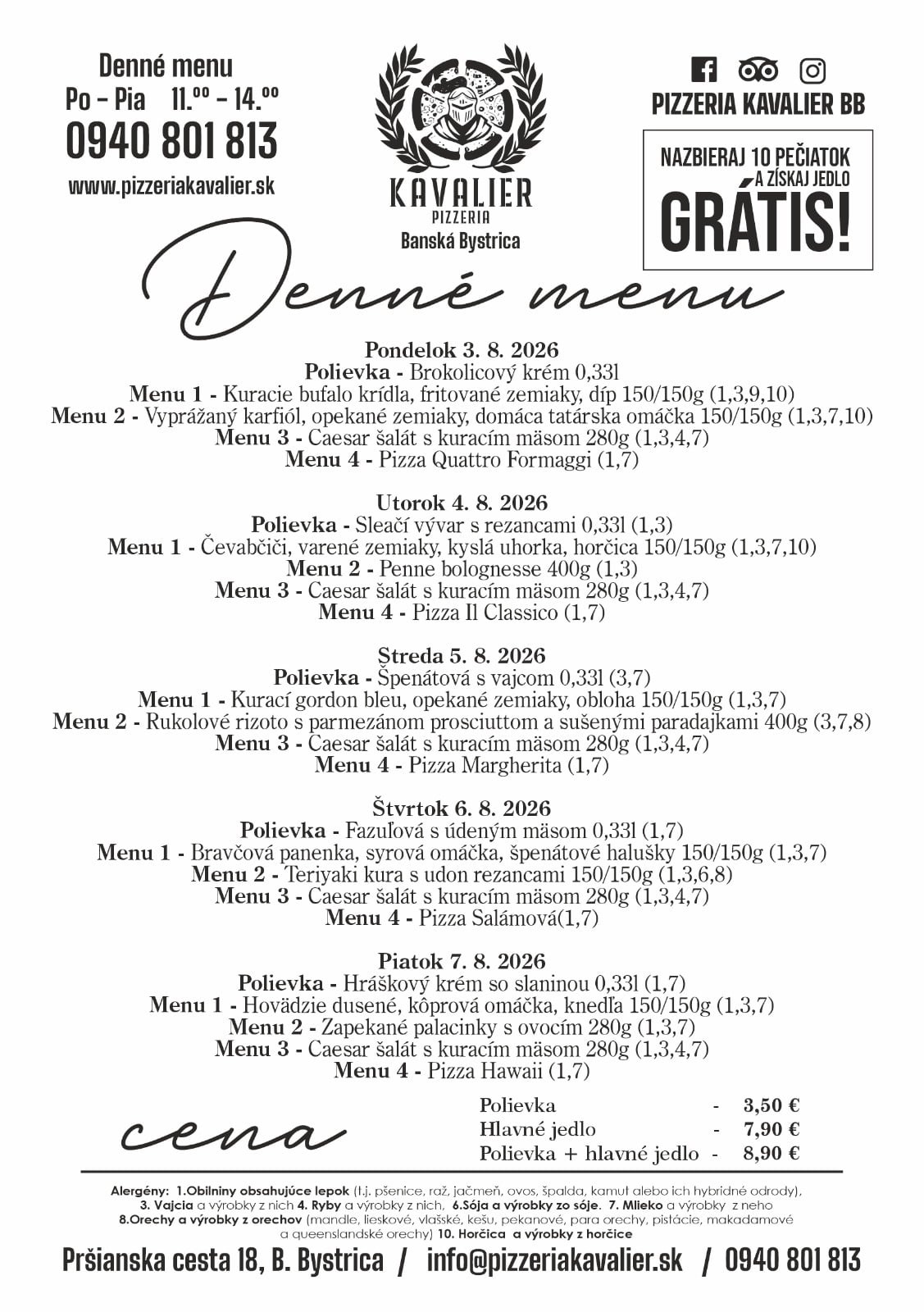 Menu kavalier