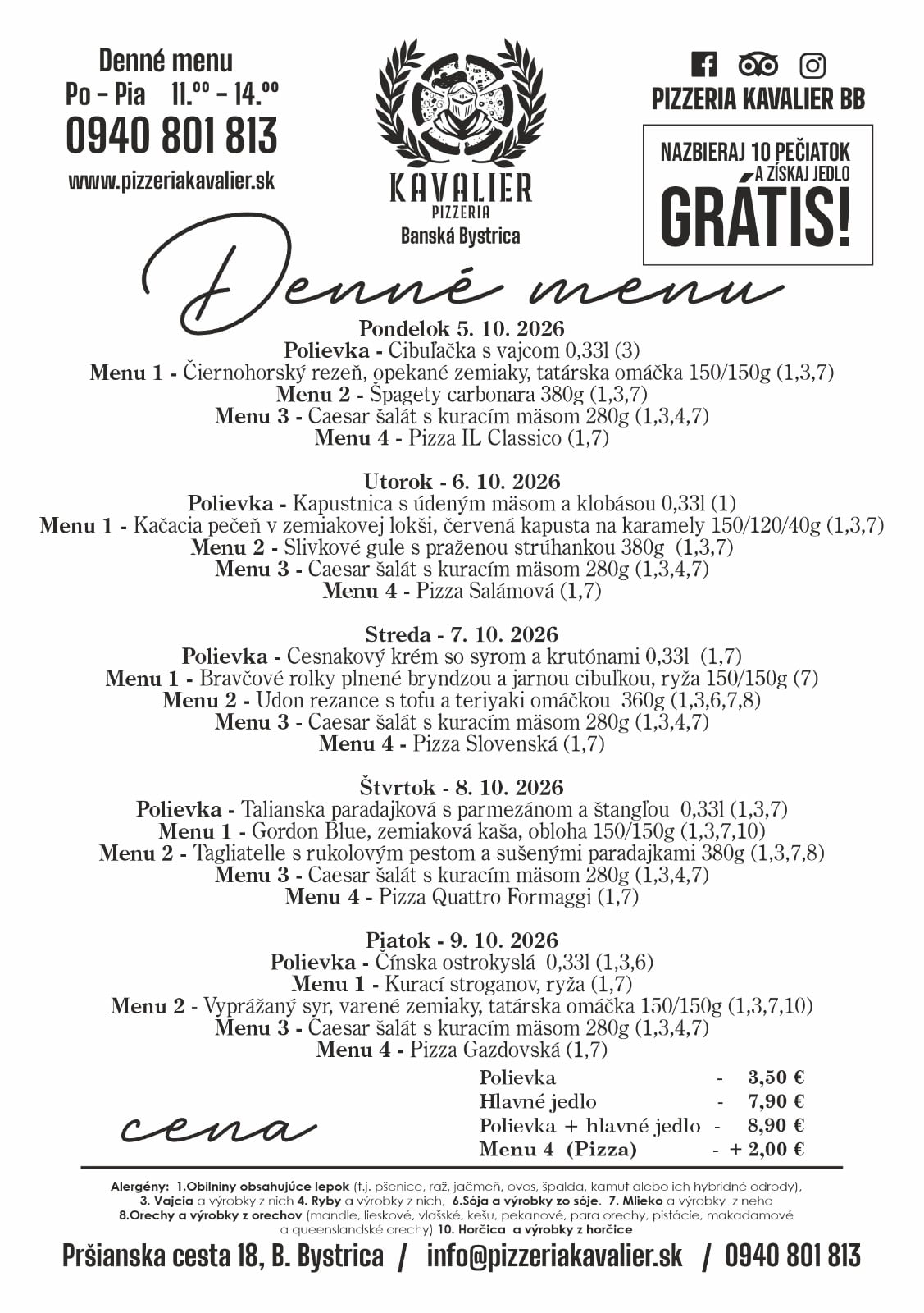 Menu kavalier
