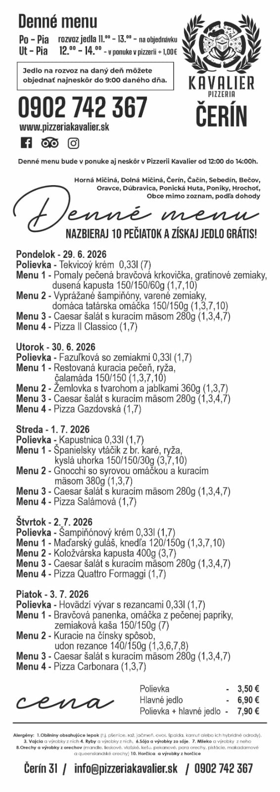 Menu kavalier