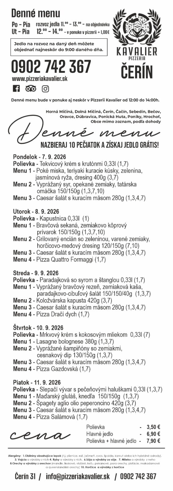 Menu kavalier