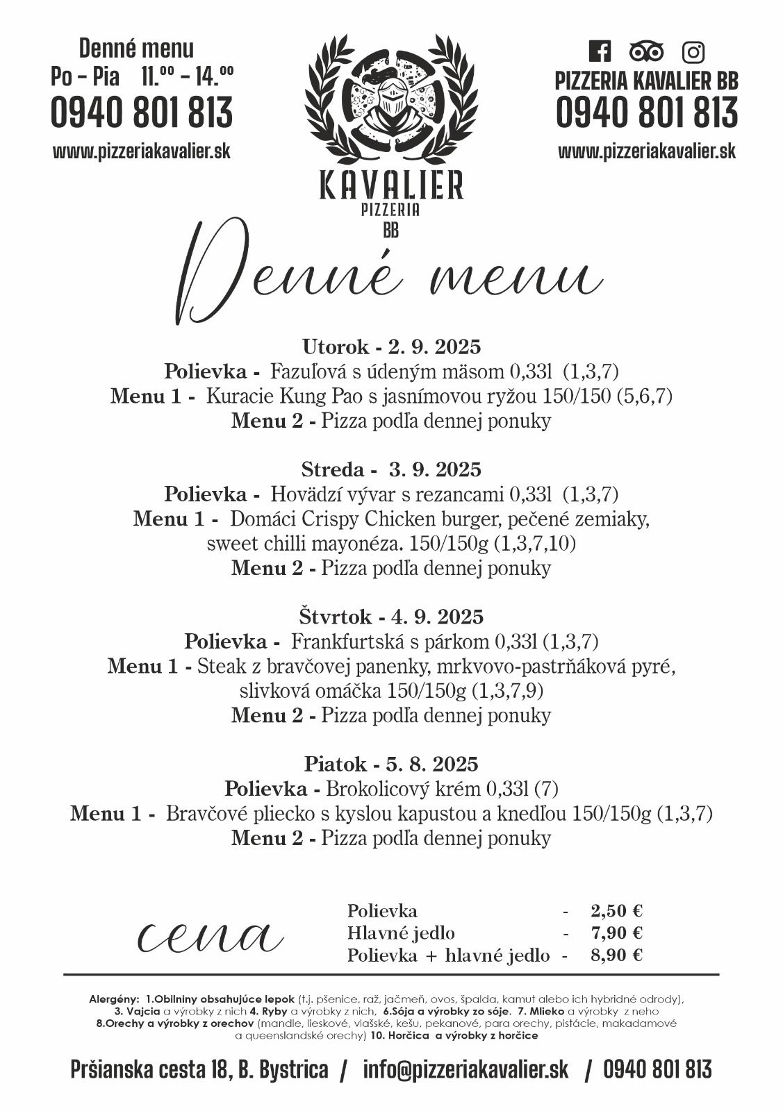 Menu kavalier